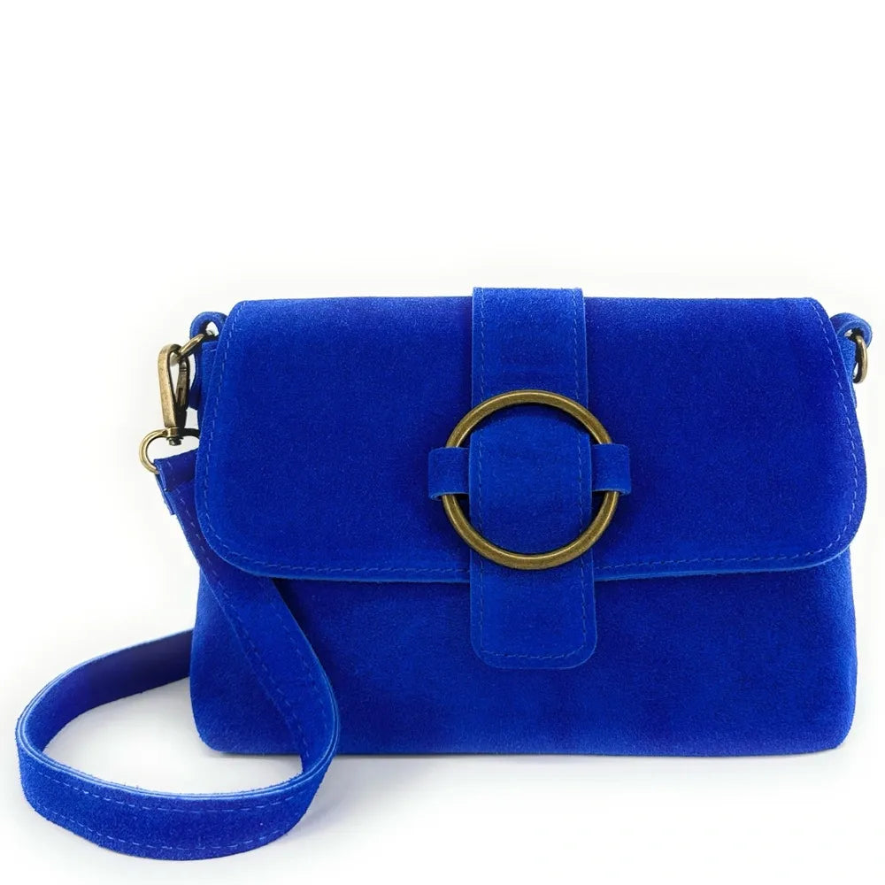 Sac à main en croûte de cuir VERONE SUEDE Bleu roi