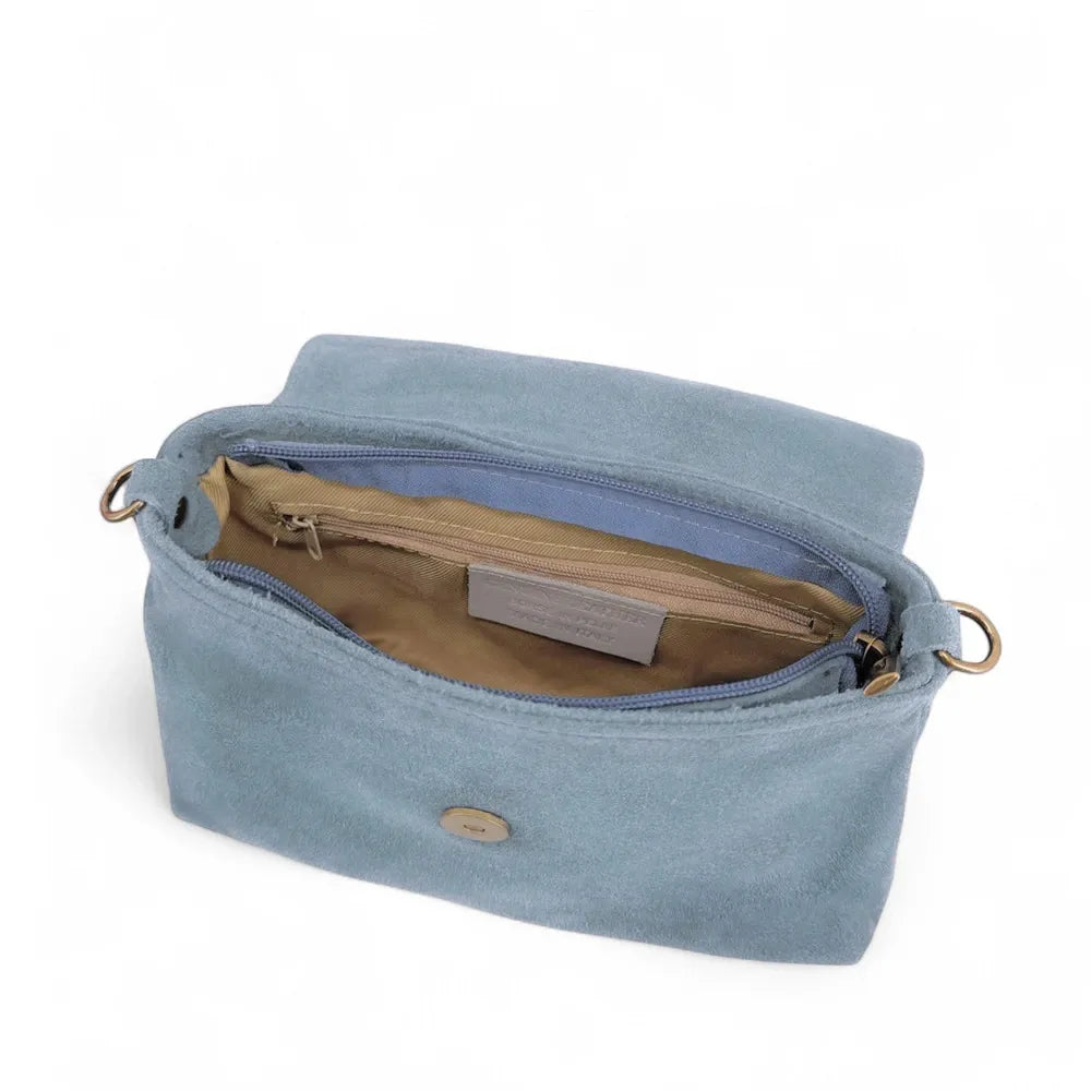 Sac à main en croûte de cuir VERONE SUEDE Bleu pastel