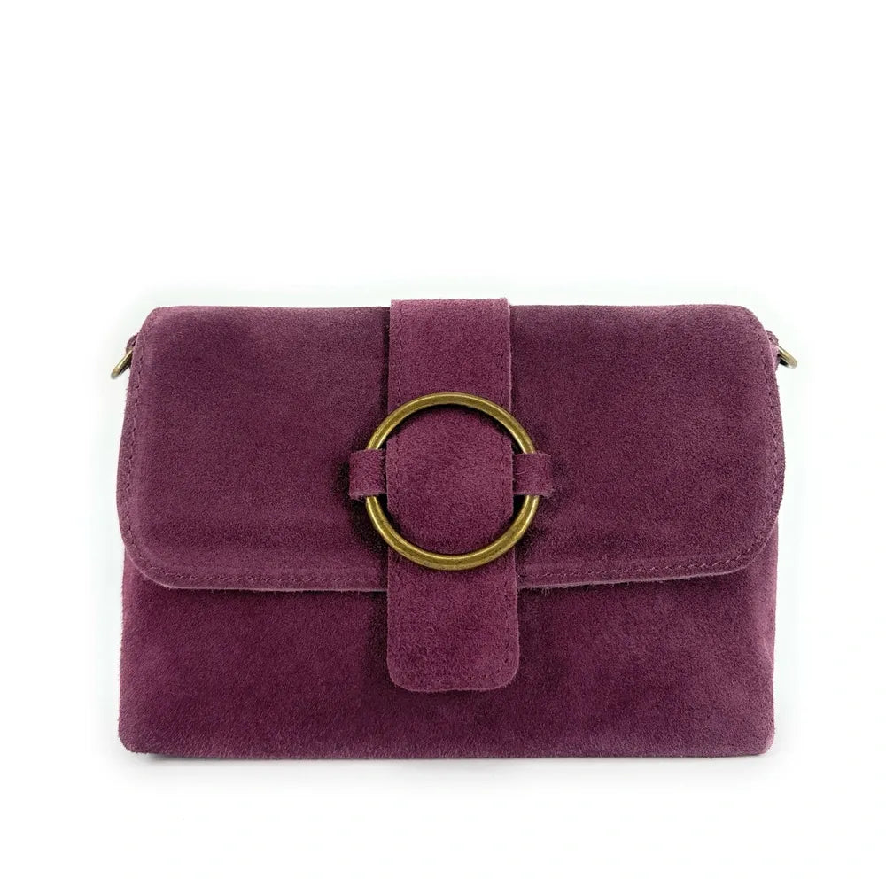 Sac à main en croûte de cuir VERONE SUEDE Prune