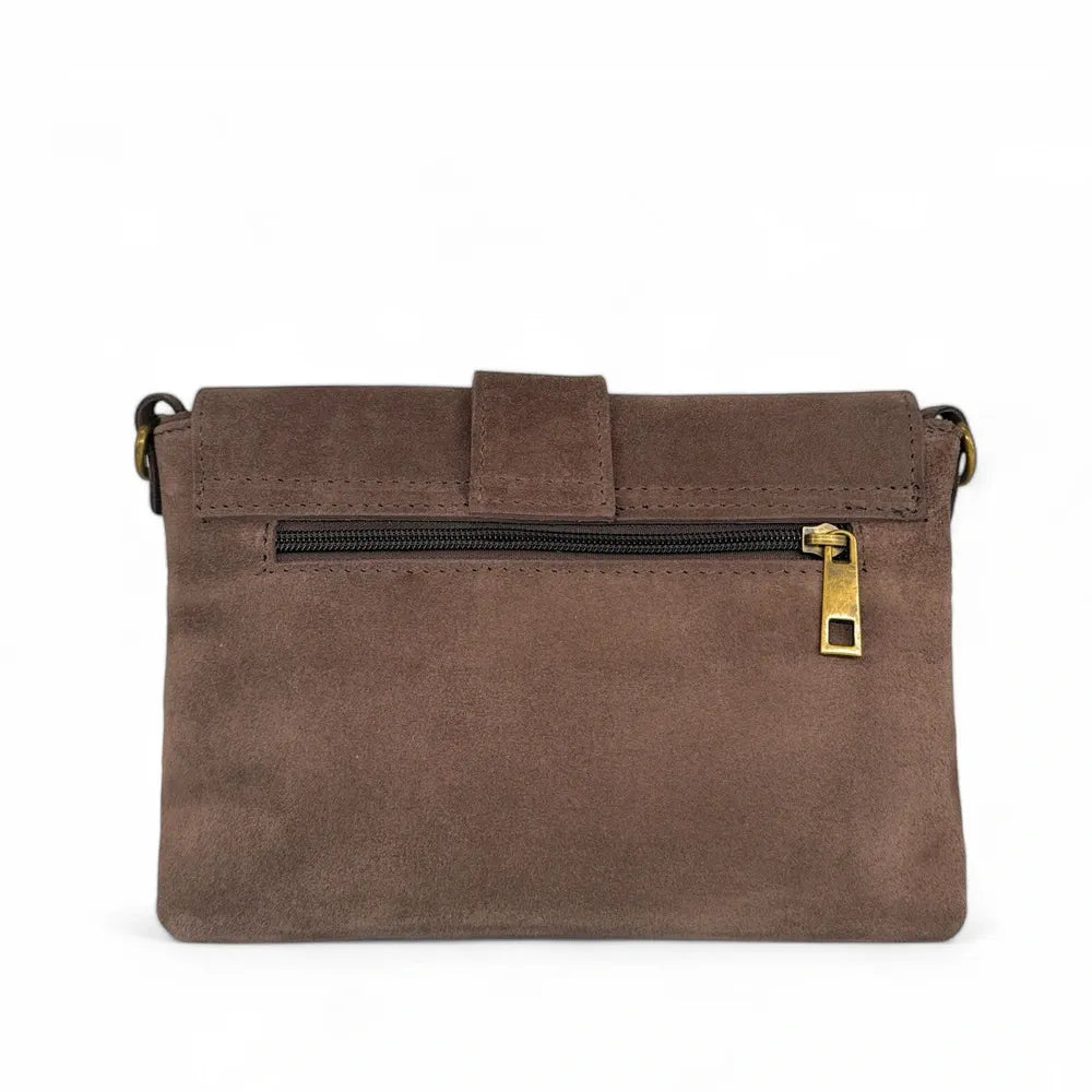 Sac à main en croûte de cuir VERONE SUEDE Taupe foncé