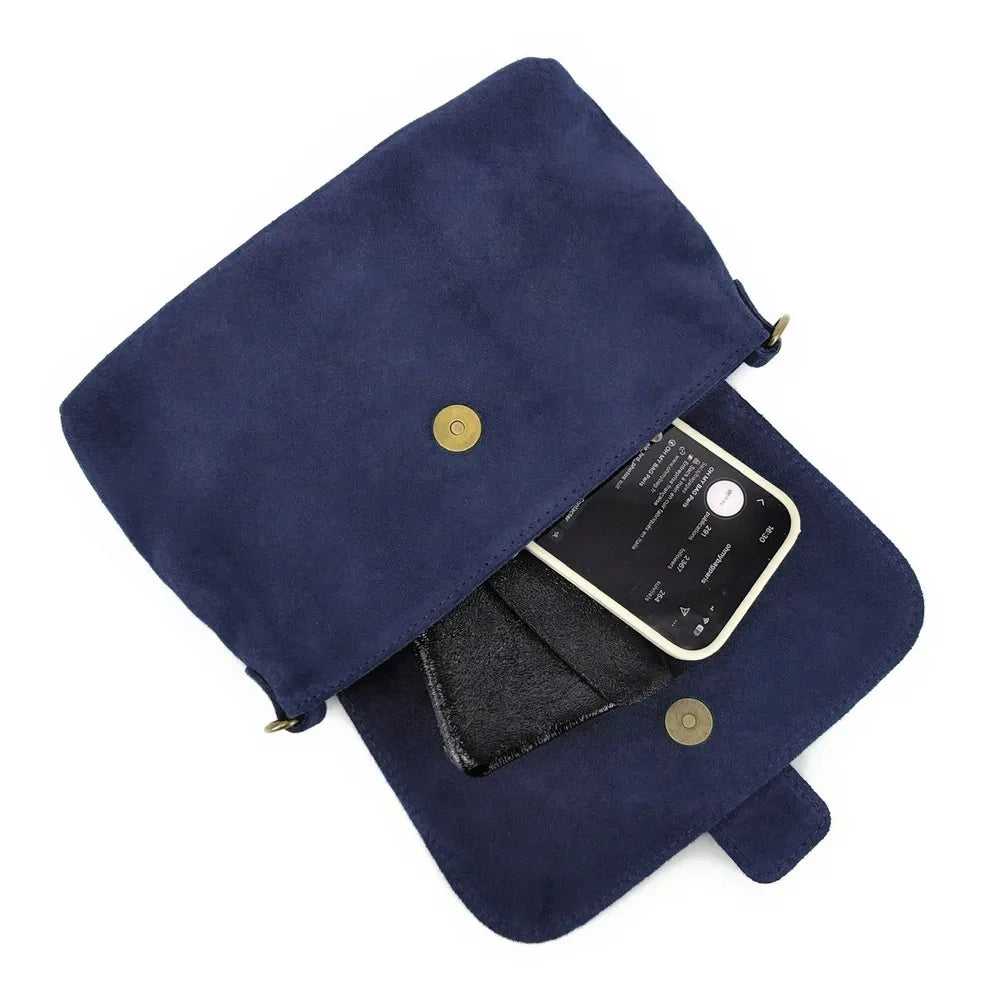 Sac à main en croûte de cuir VERONE SUEDE Bleu profond