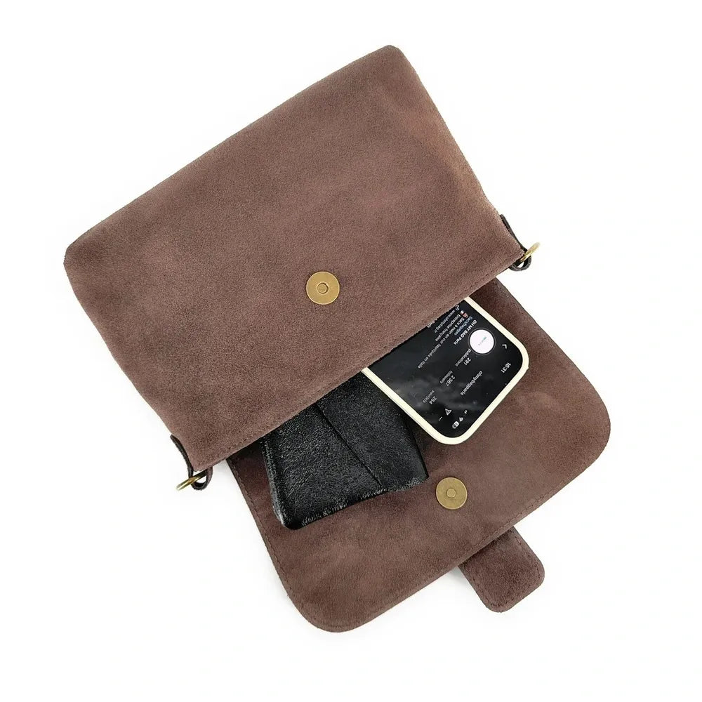 Sac à main en croûte de cuir VERONE SUEDE Taupe foncé