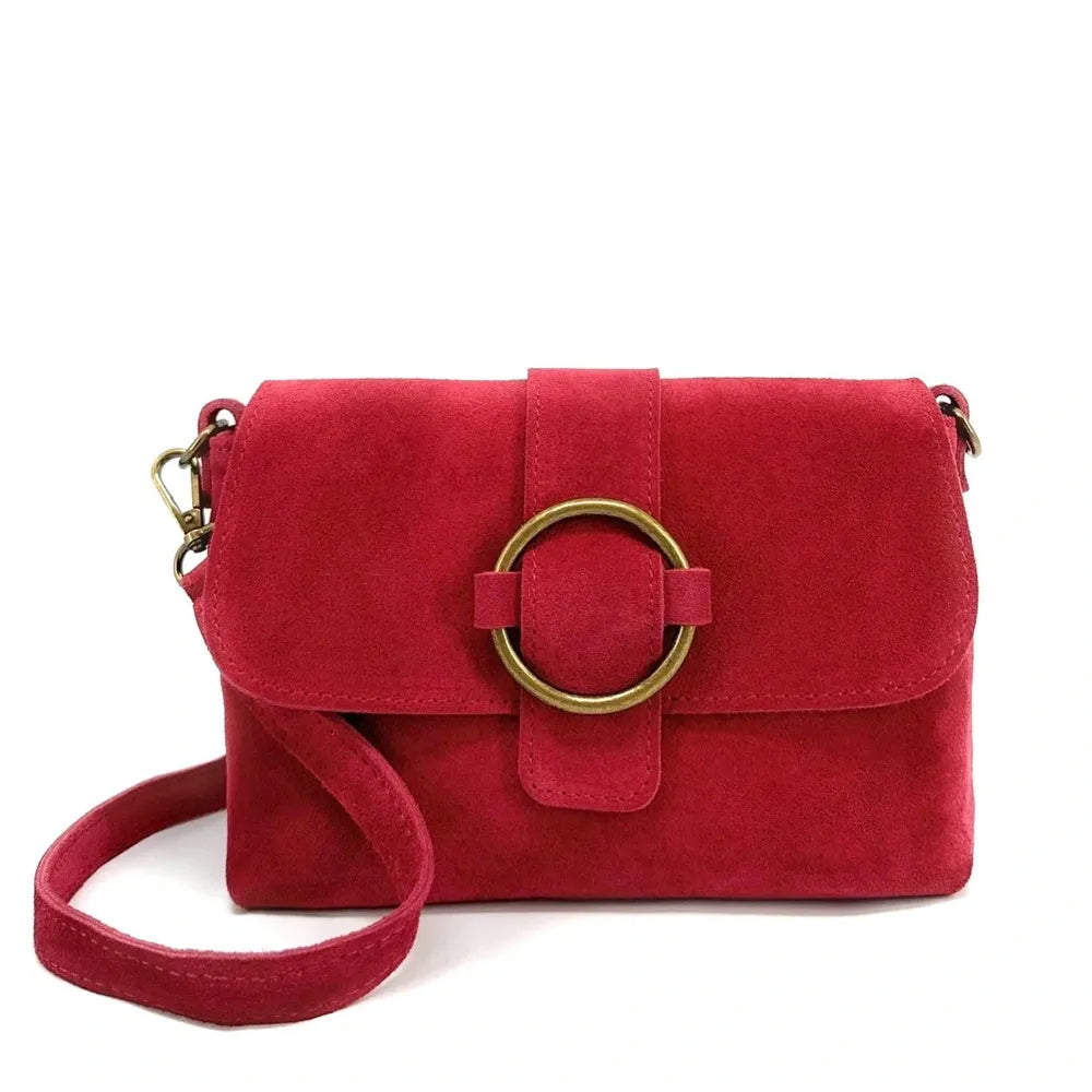 Sac à main en croûte de cuir VERONE SUEDE Rouge magenta