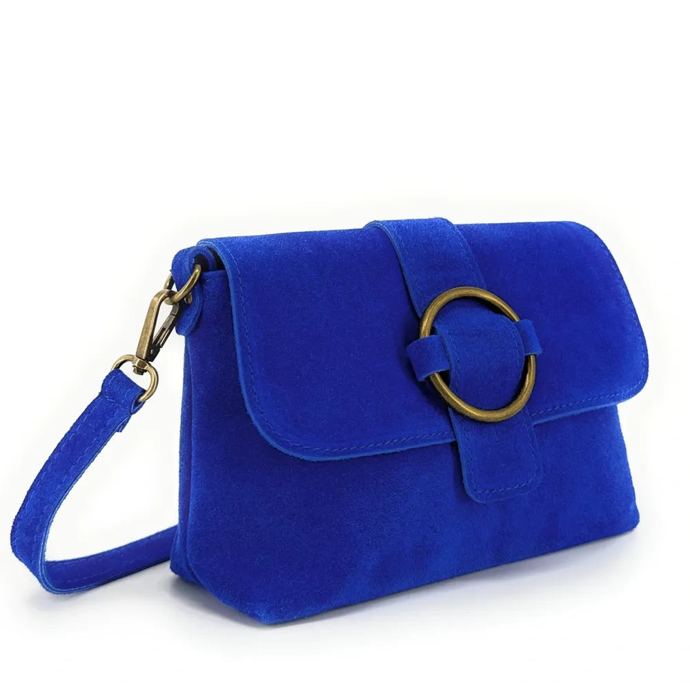 Sac à main en croûte de cuir VERONE SUEDE Bleu roi