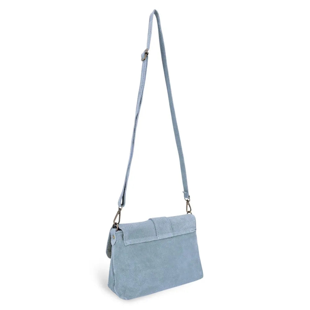 Sac à main en croûte de cuir VERONE SUEDE Bleu pastel