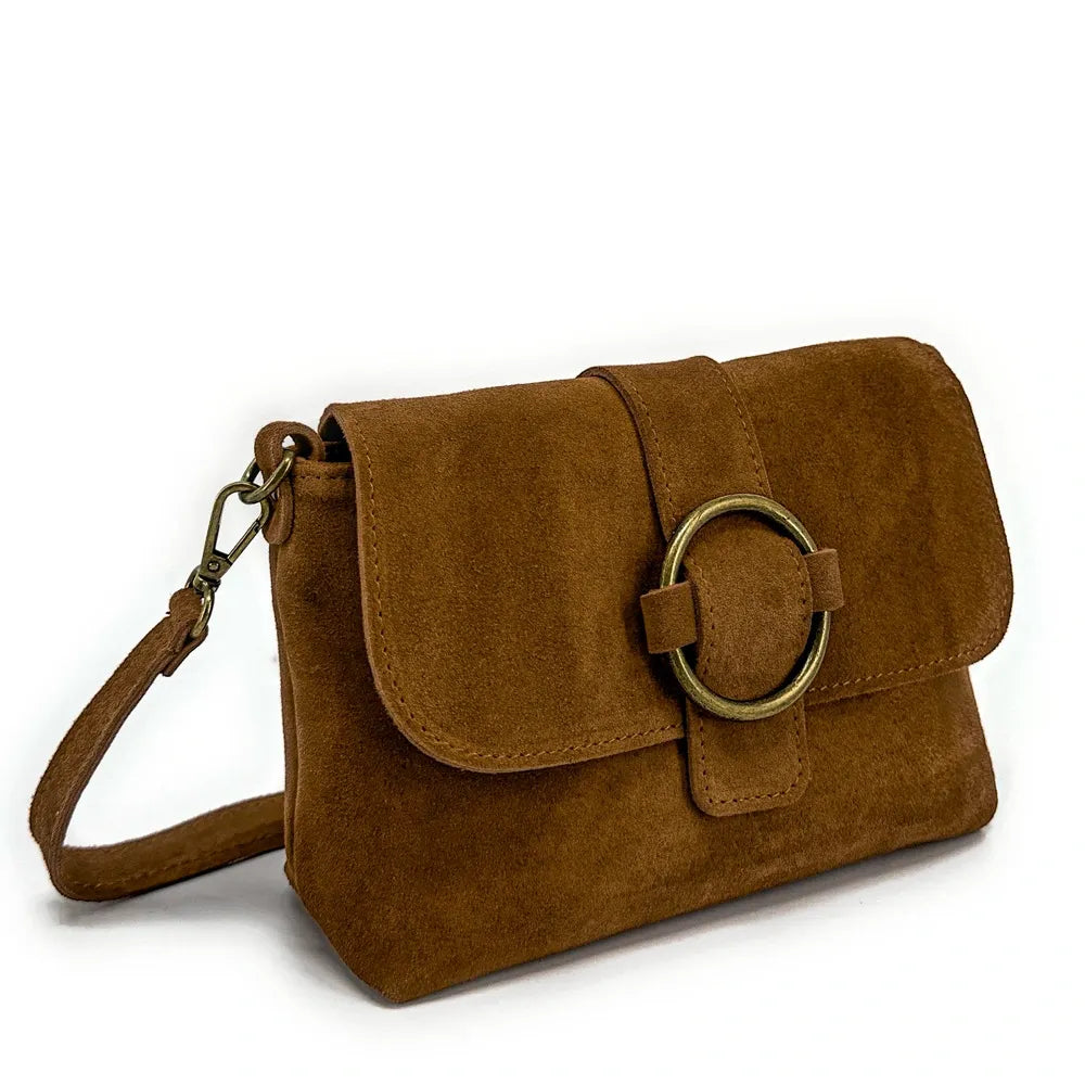 Sac à main en croûte de cuir VERONE SUEDE Cannelle