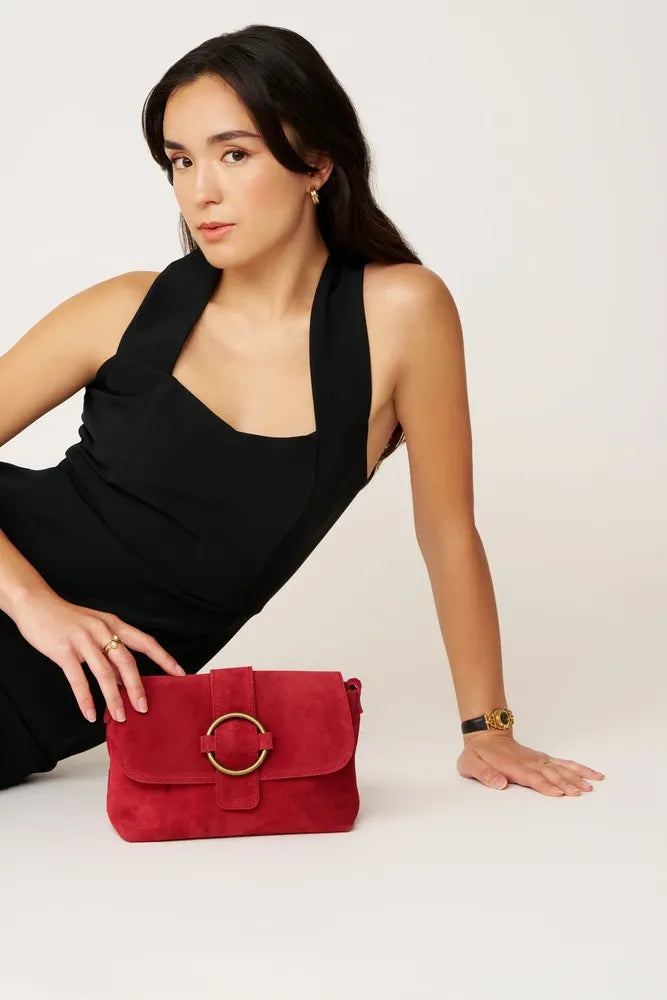 Sac à main en croûte de cuir VERONE SUEDE Rouge magenta
