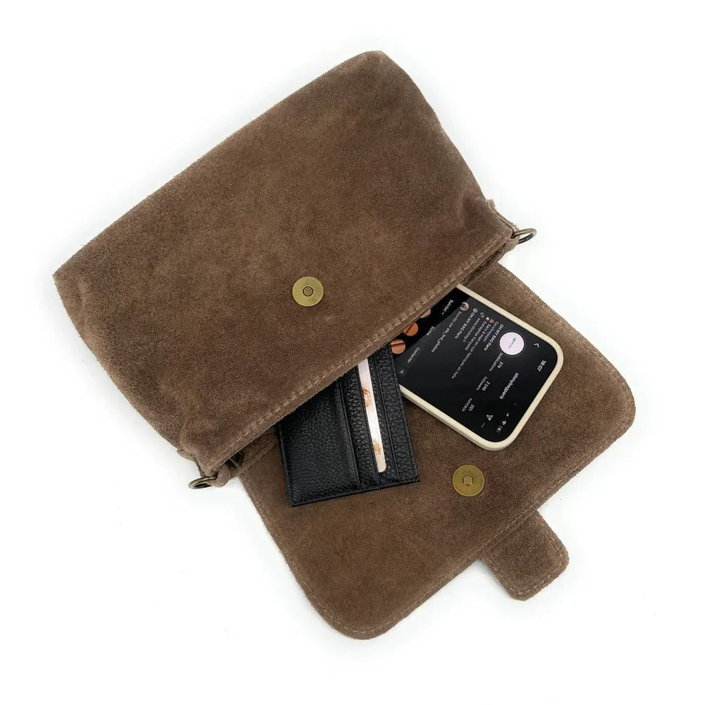 Sac à main en croûte de cuir VERONE SUEDE Taupe