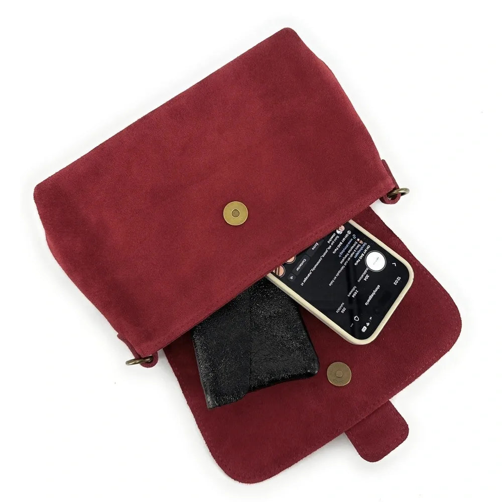 Sac à main en croûte de cuir VERONE SUEDE Rouge foncé