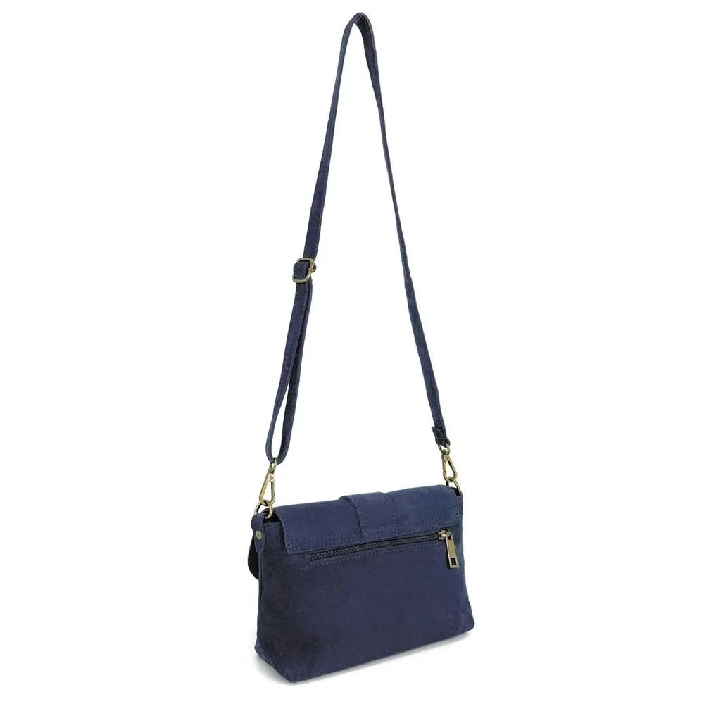 Sac à main en croûte de cuir VERONE SUEDE Bleu profond