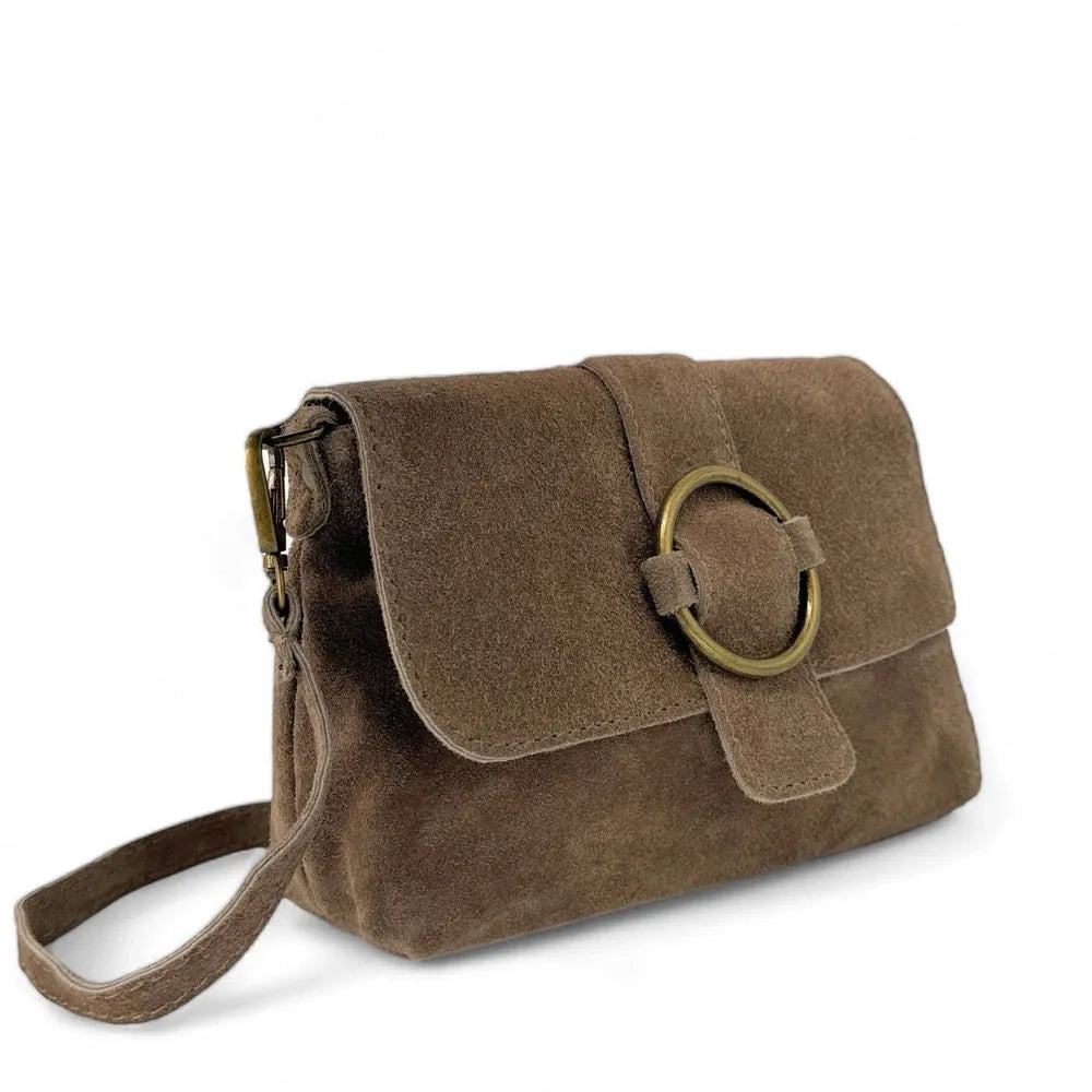 Sac à main en croûte de cuir VERONE SUEDE Taupe