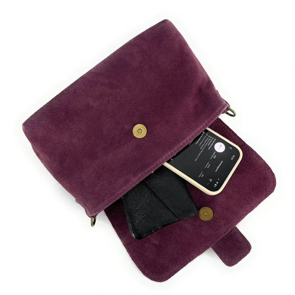 Sac à main en croûte de cuir VERONE SUEDE Prune