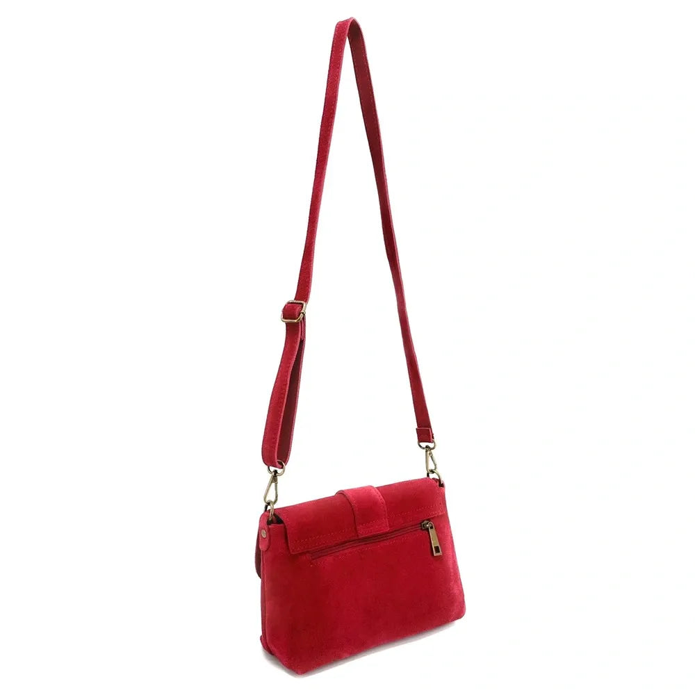 Sac à main en croûte de cuir VERONE SUEDE Rouge magenta