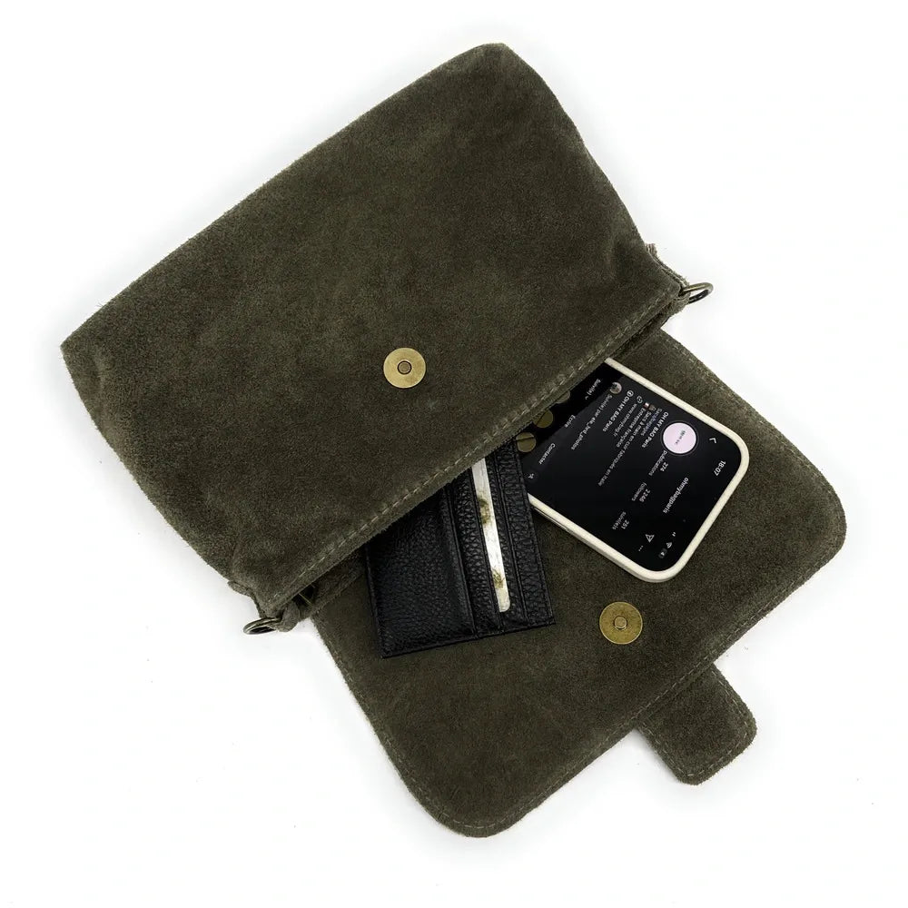 Sac à main en croûte de cuir VERONE SUEDE Kaki