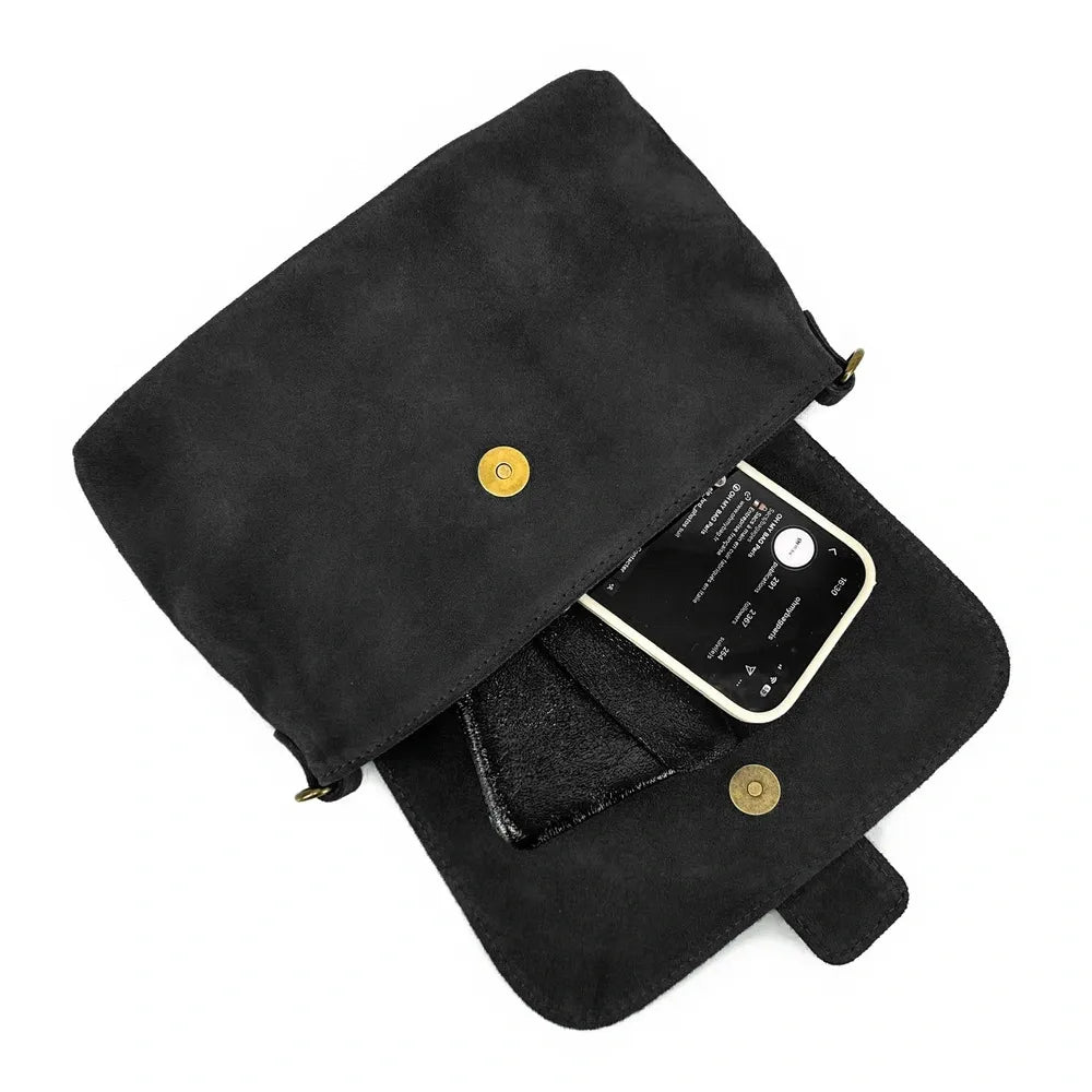 Sac à main en croûte de cuir VERONE SUEDE Noir