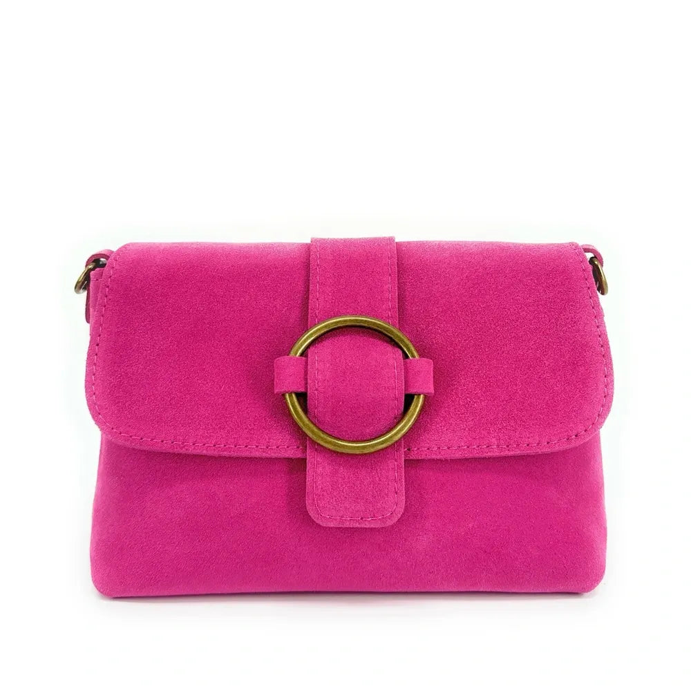 Sac à main en croûte de cuir VERONE SUEDE Rose fuchsia