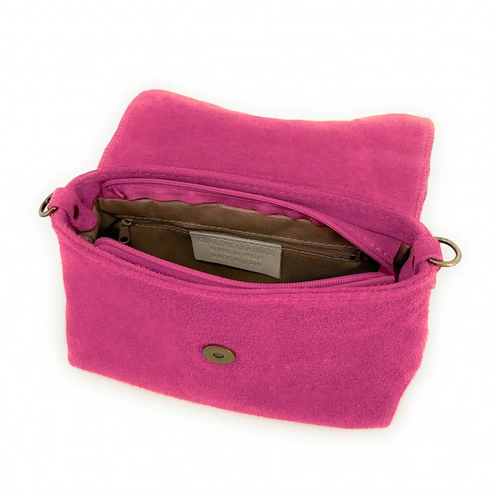 Sac à main en croûte de cuir VERONE SUEDE Rose fuchsia