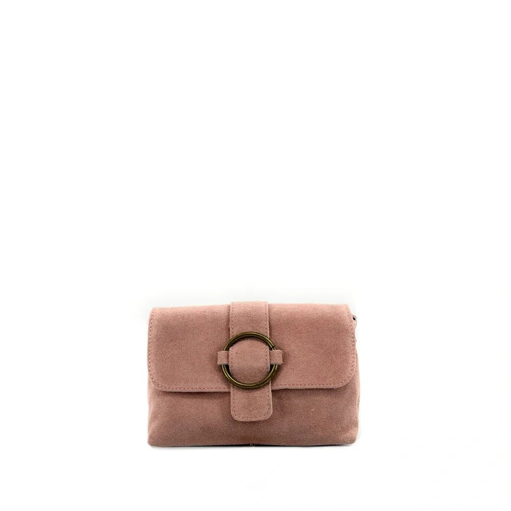 Sac à main en croûte de cuir VERONE SUEDE Rose poudre