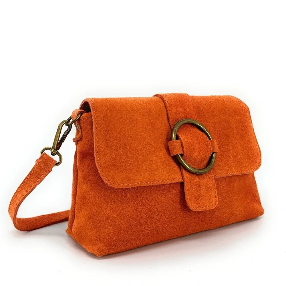 Sac à main en croûte de cuir VERONE SUEDE Mandarine