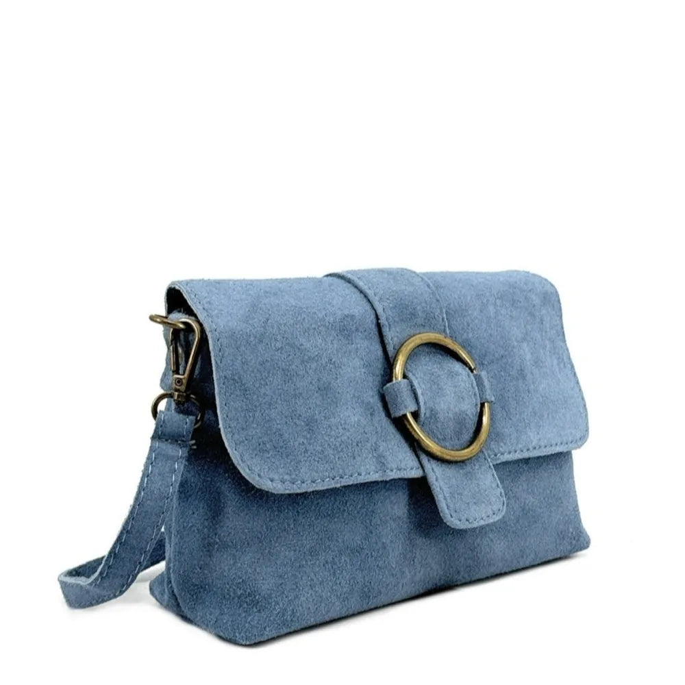 Sac à main en croûte de cuir VERONE SUEDE Bleu denim