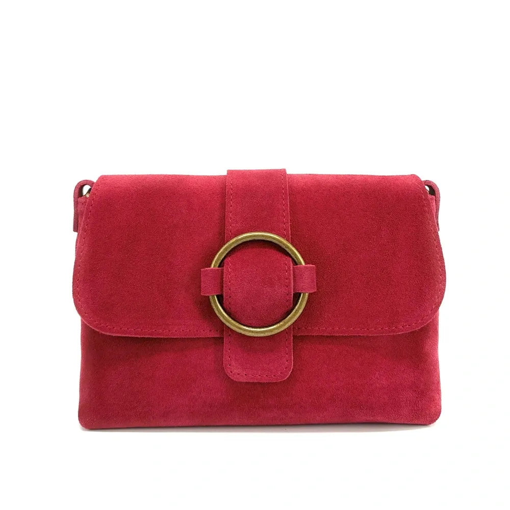Sac à main en croûte de cuir VERONE SUEDE Rouge magenta