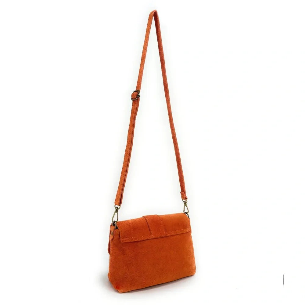 Sac à main en croûte de cuir VERONE SUEDE Mandarine