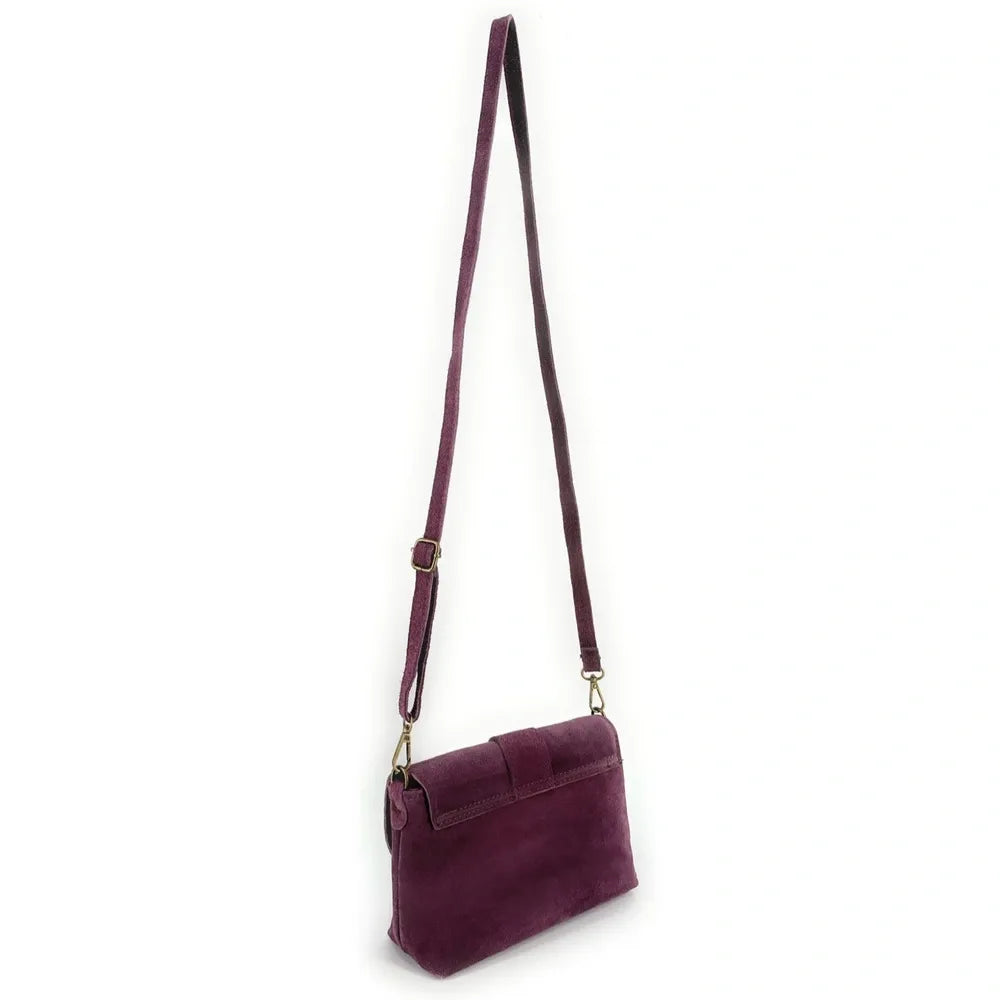 Sac à main en croûte de cuir VERONE SUEDE Prune