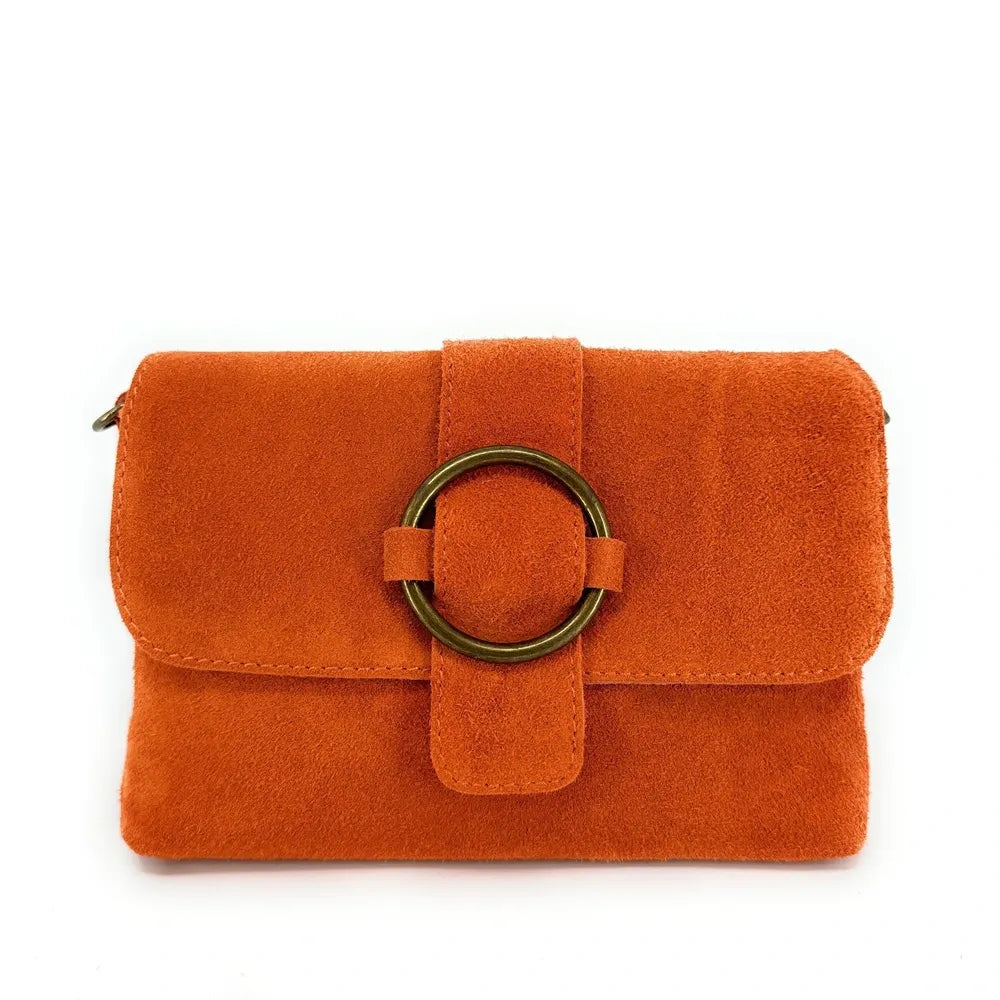 Sac à main en croûte de cuir VERONE SUEDE Mandarine