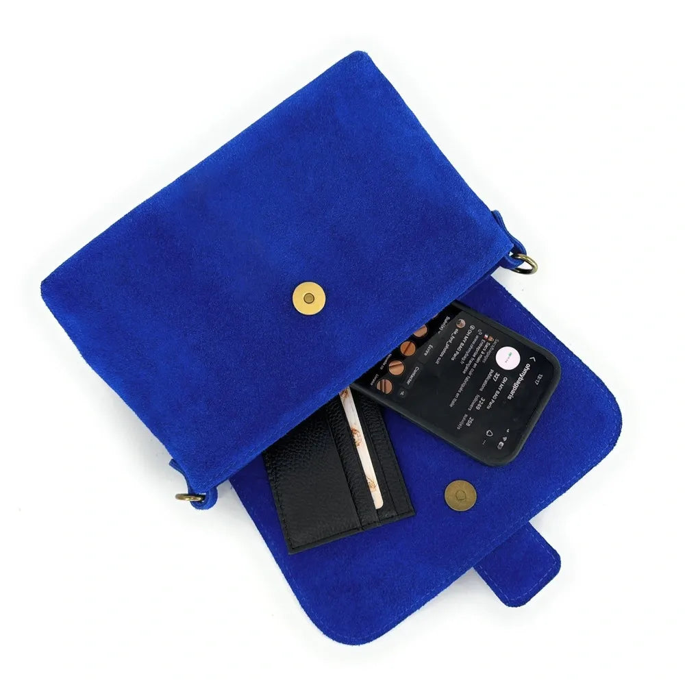 Sac à main en croûte de cuir VERONE SUEDE Bleu roi
