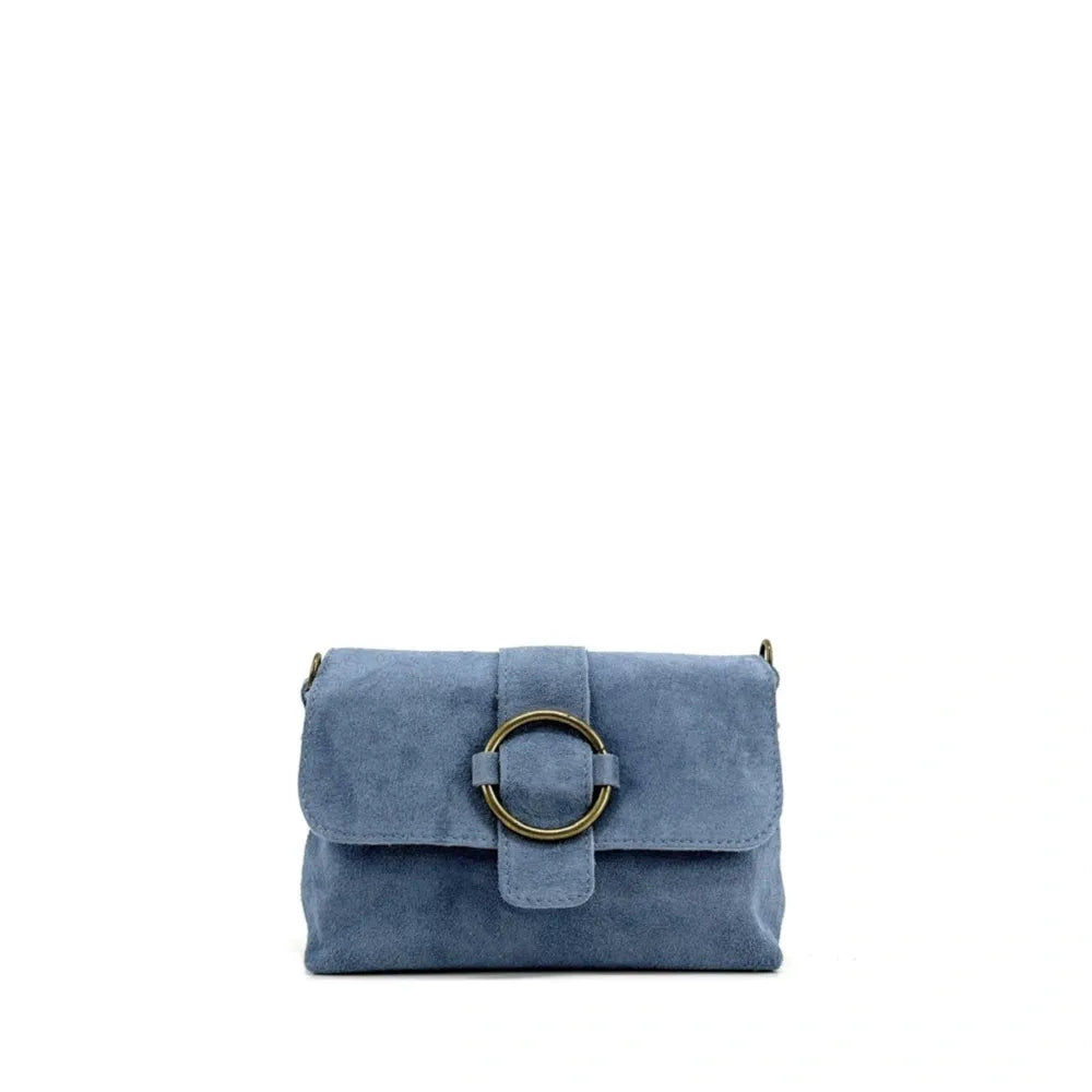 Sac à main en croûte de cuir VERONE SUEDE Bleu denim