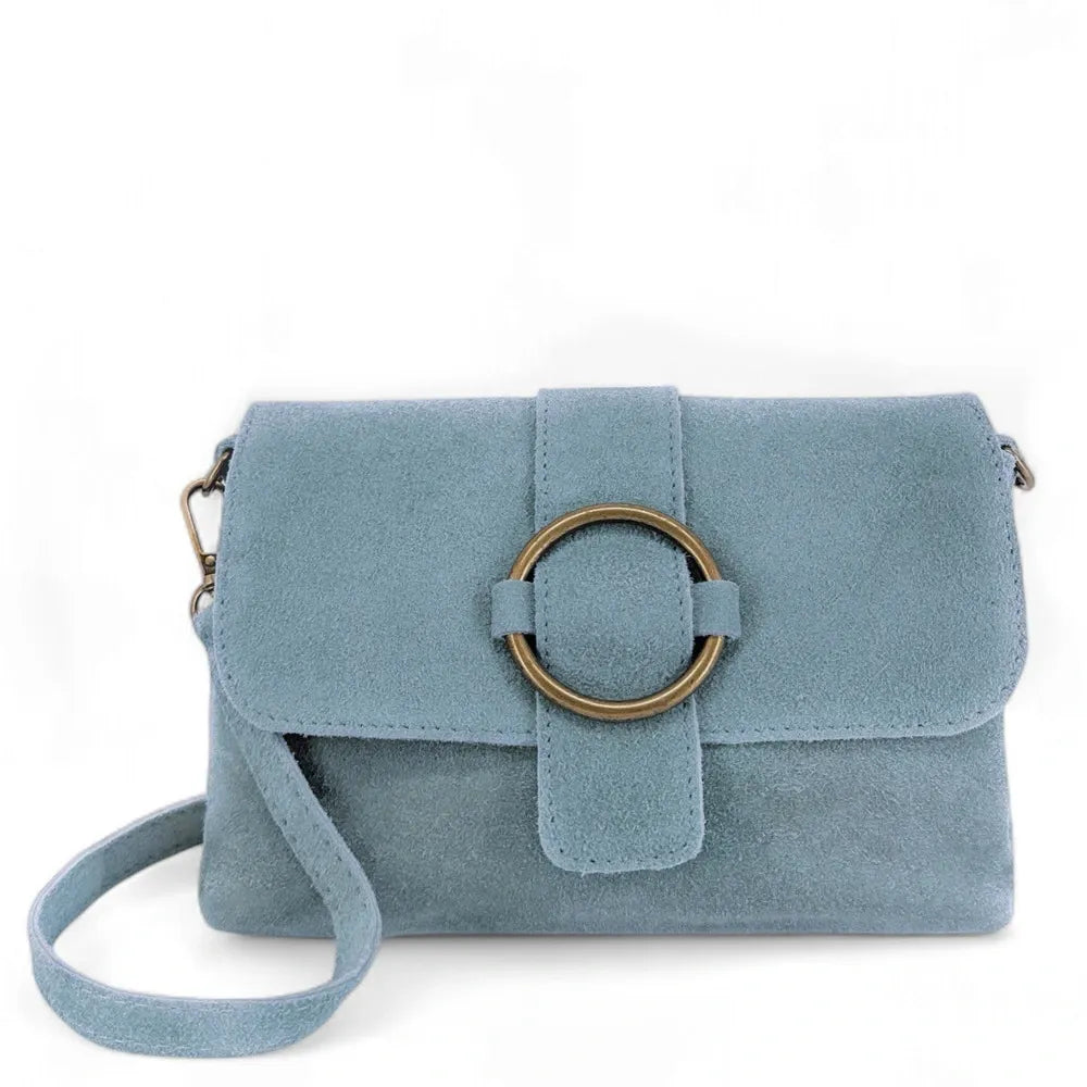 Sac à main en croûte de cuir VERONE SUEDE Bleu pastel