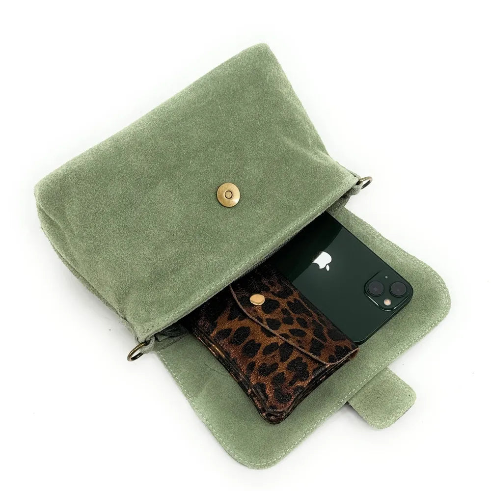 Sac à main en croûte de cuir VERONE SUEDE Vert amande