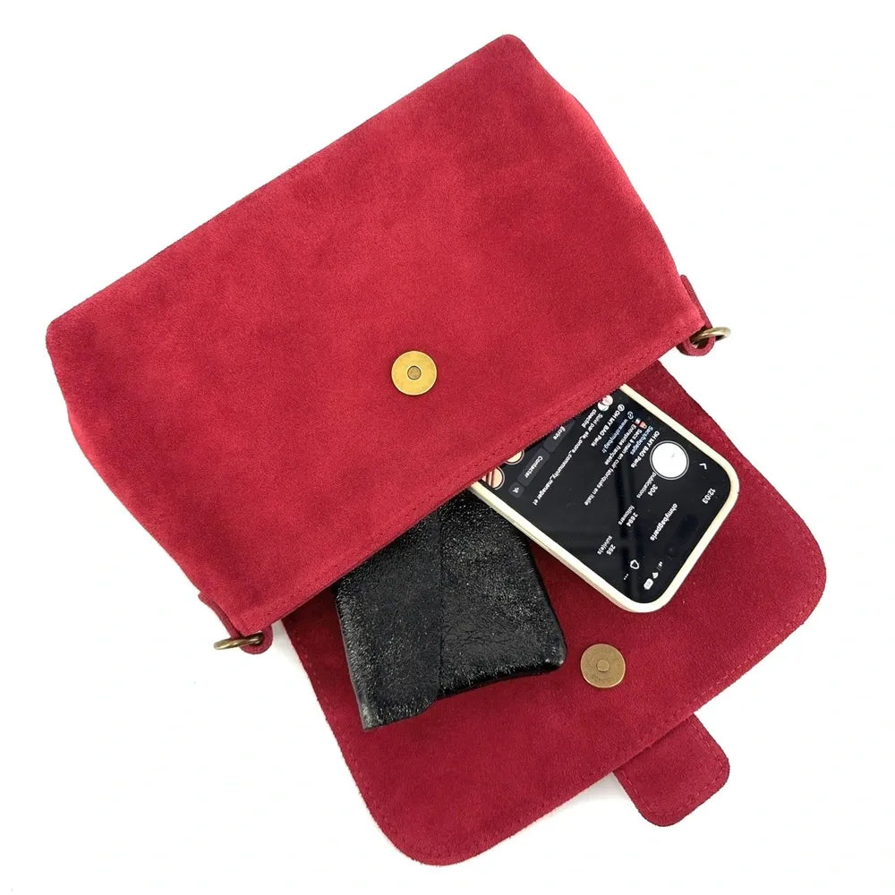 Sac à main en croûte de cuir VERONE SUEDE Rouge magenta