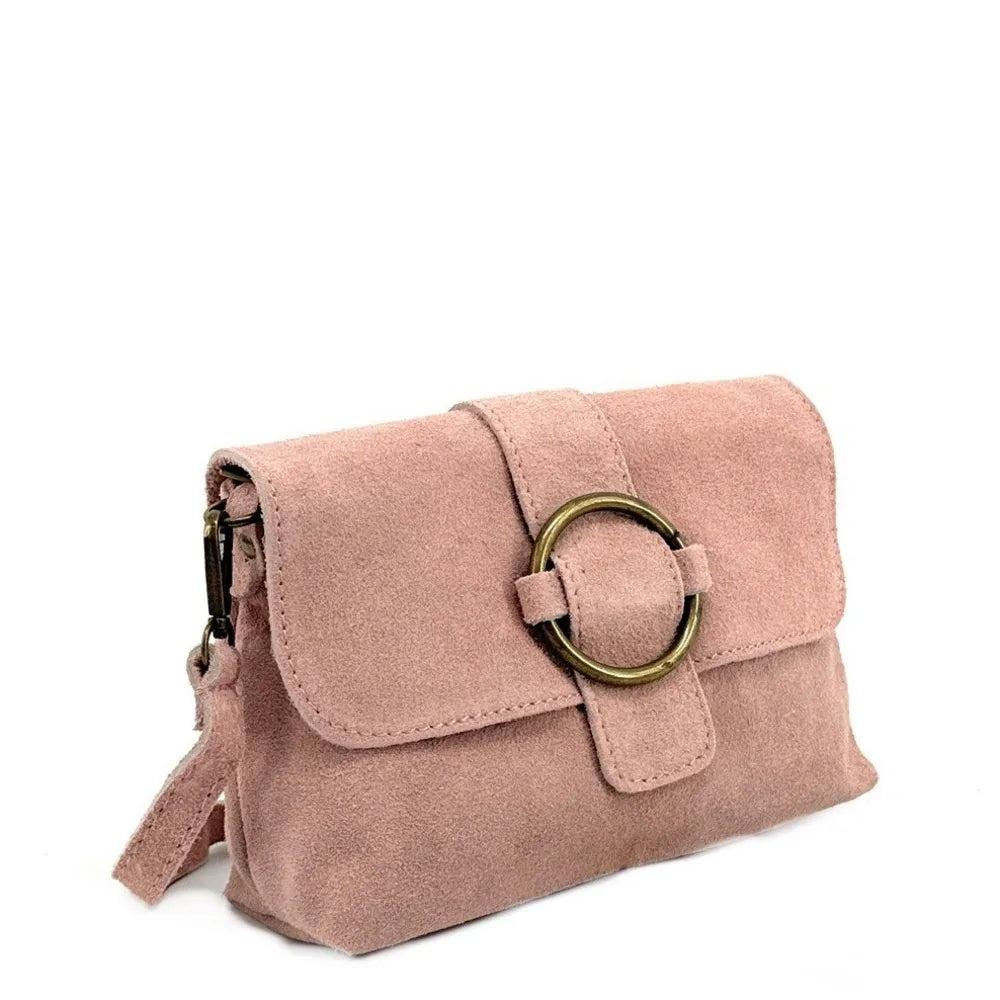 Sac à main en croûte de cuir VERONE SUEDE Rose poudre