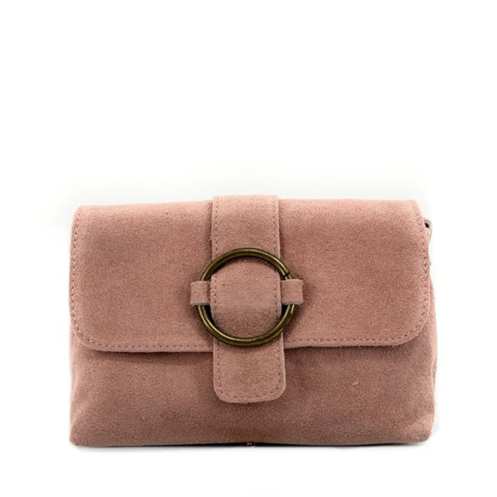 Sac à main en croûte de cuir VERONE SUEDE Rose poudre