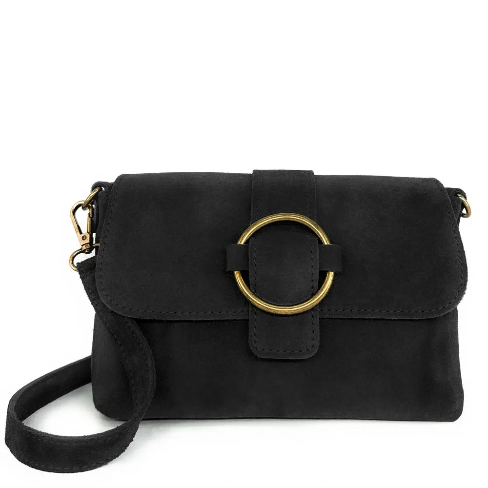 Sac à main en croûte de cuir VERONE SUEDE Noir