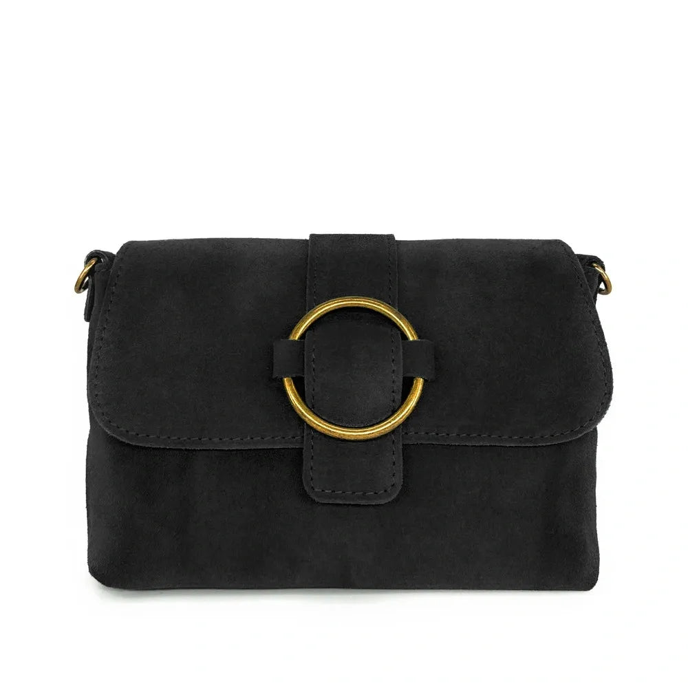 Sac à main en croûte de cuir VERONE SUEDE Noir