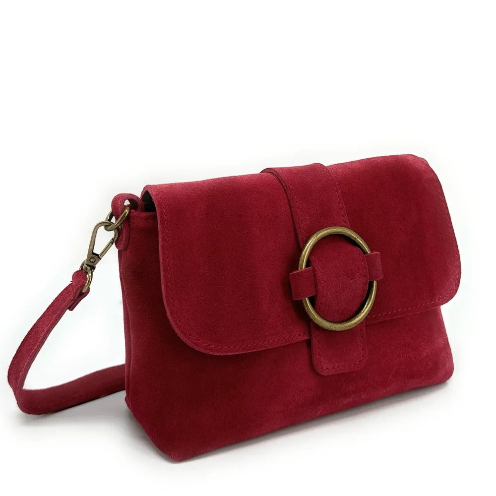 Sac à main en croûte de cuir VERONE SUEDE Rouge foncé
