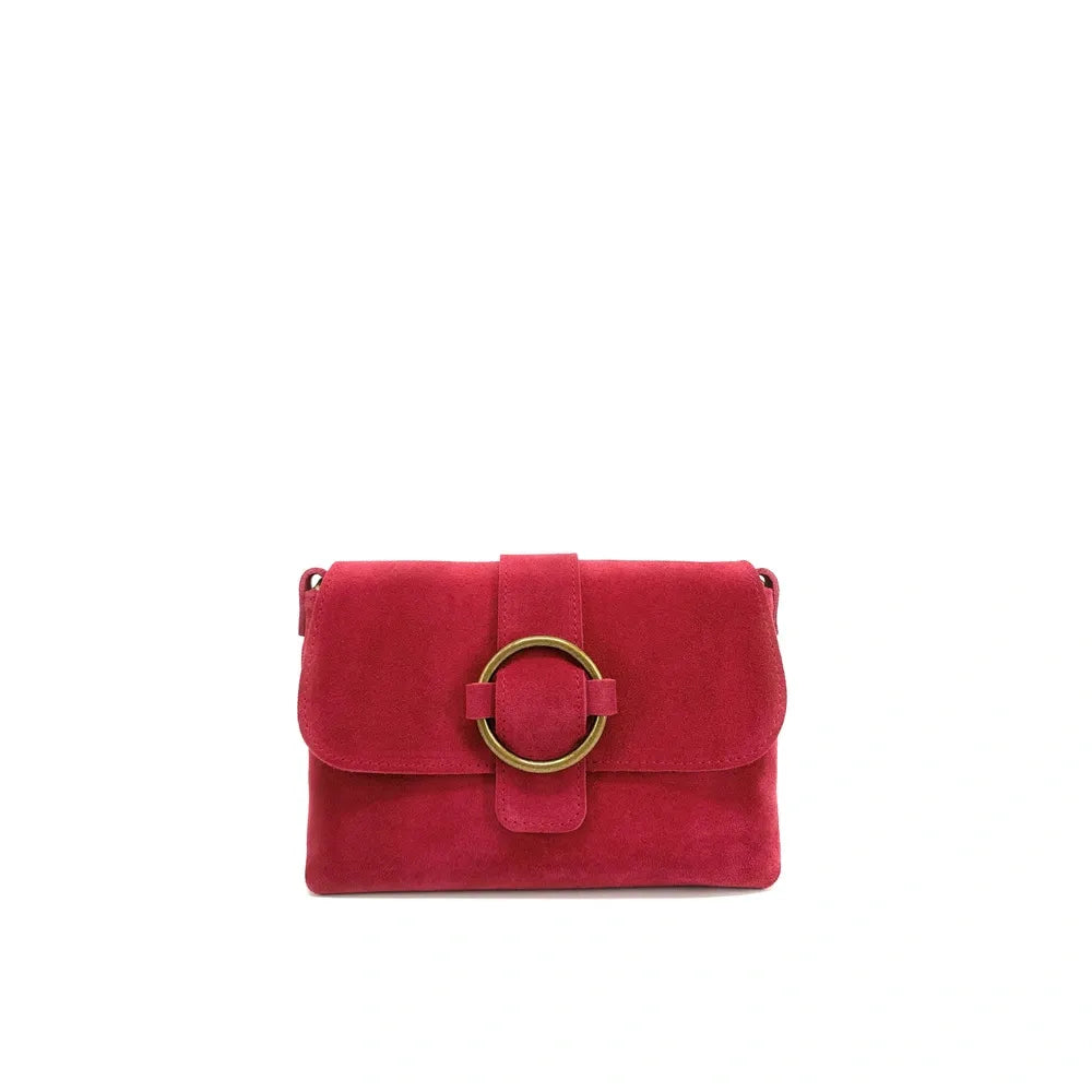 Sac à main en croûte de cuir VERONE SUEDE Rouge magenta