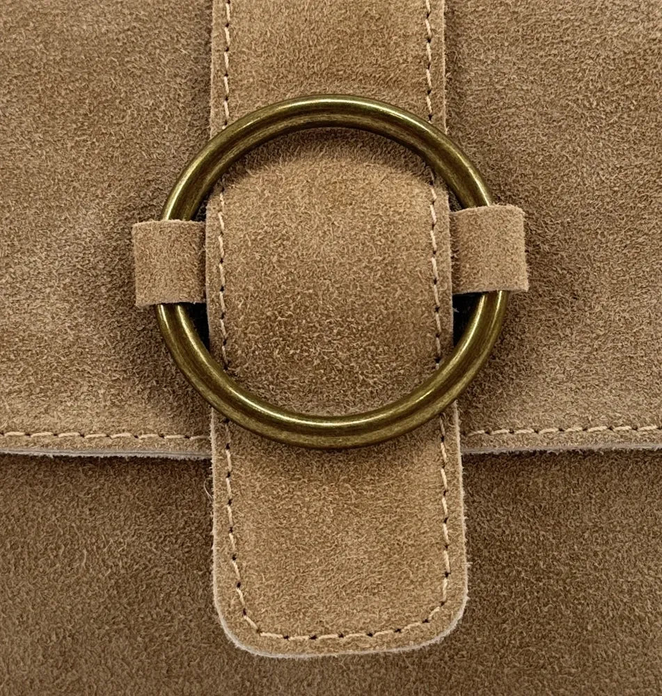 Sac à main en croûte de cuir VERONE SUEDE Taupe clair
