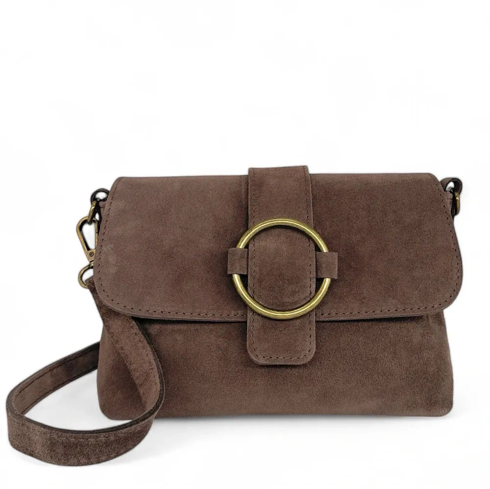 Sac à main en croûte de cuir VERONE SUEDE Taupe foncé