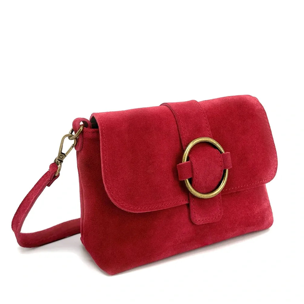 Sac à main en croûte de cuir VERONE SUEDE Rouge magenta