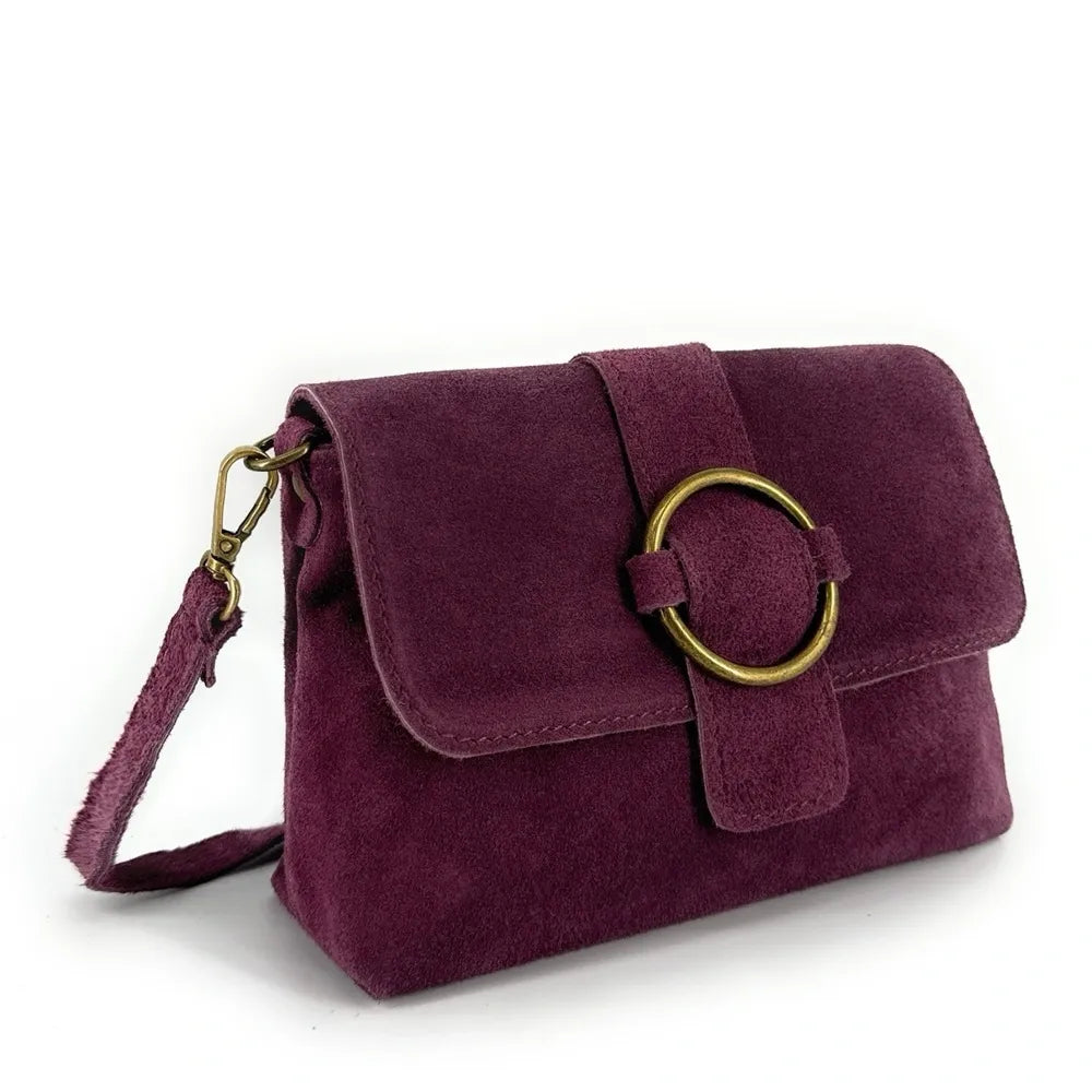 Sac à main en croûte de cuir VERONE SUEDE Prune
