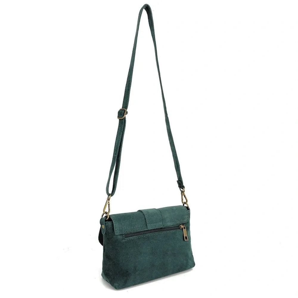Sac à main en croûte de cuir VERONE SUEDE Bleu vert canard