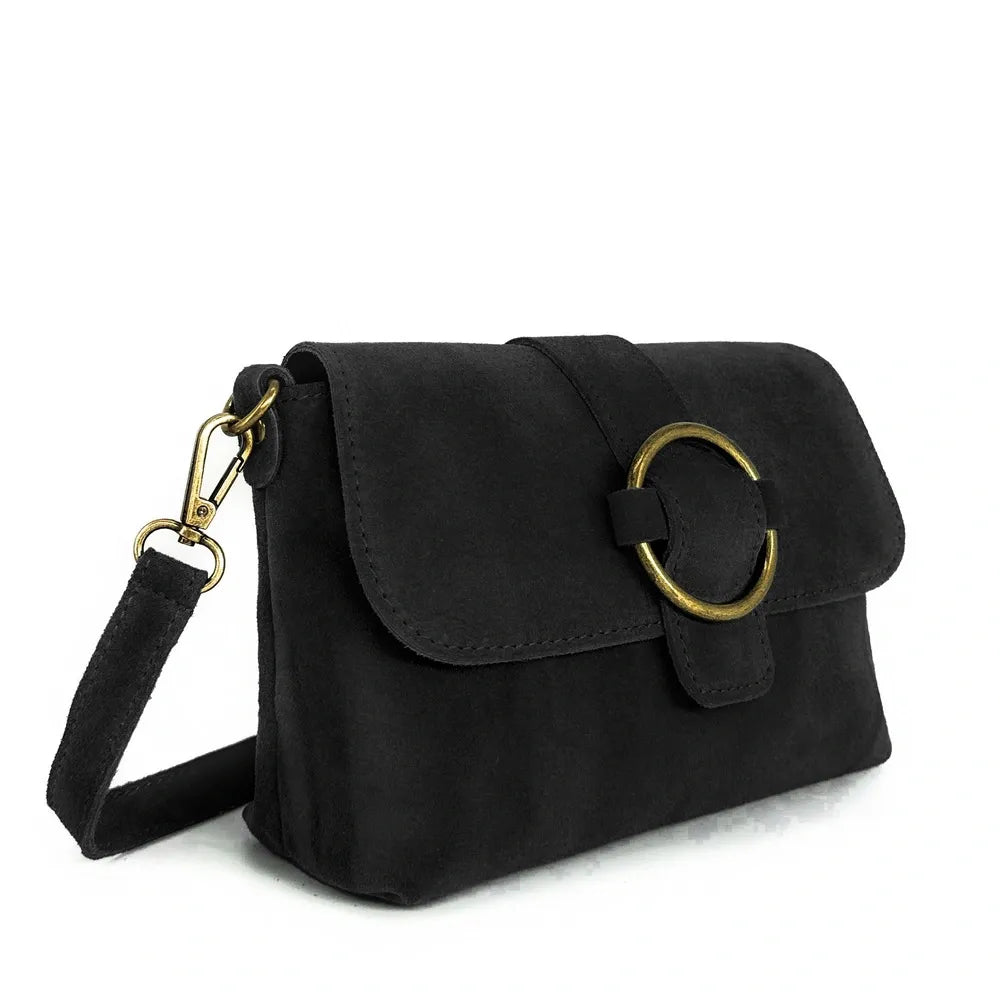 Sac à main en croûte de cuir VERONE SUEDE Noir