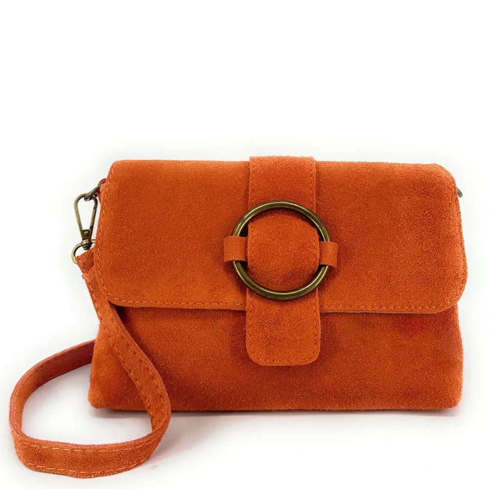 Sac à main en croûte de cuir VERONE SUEDE Mandarine