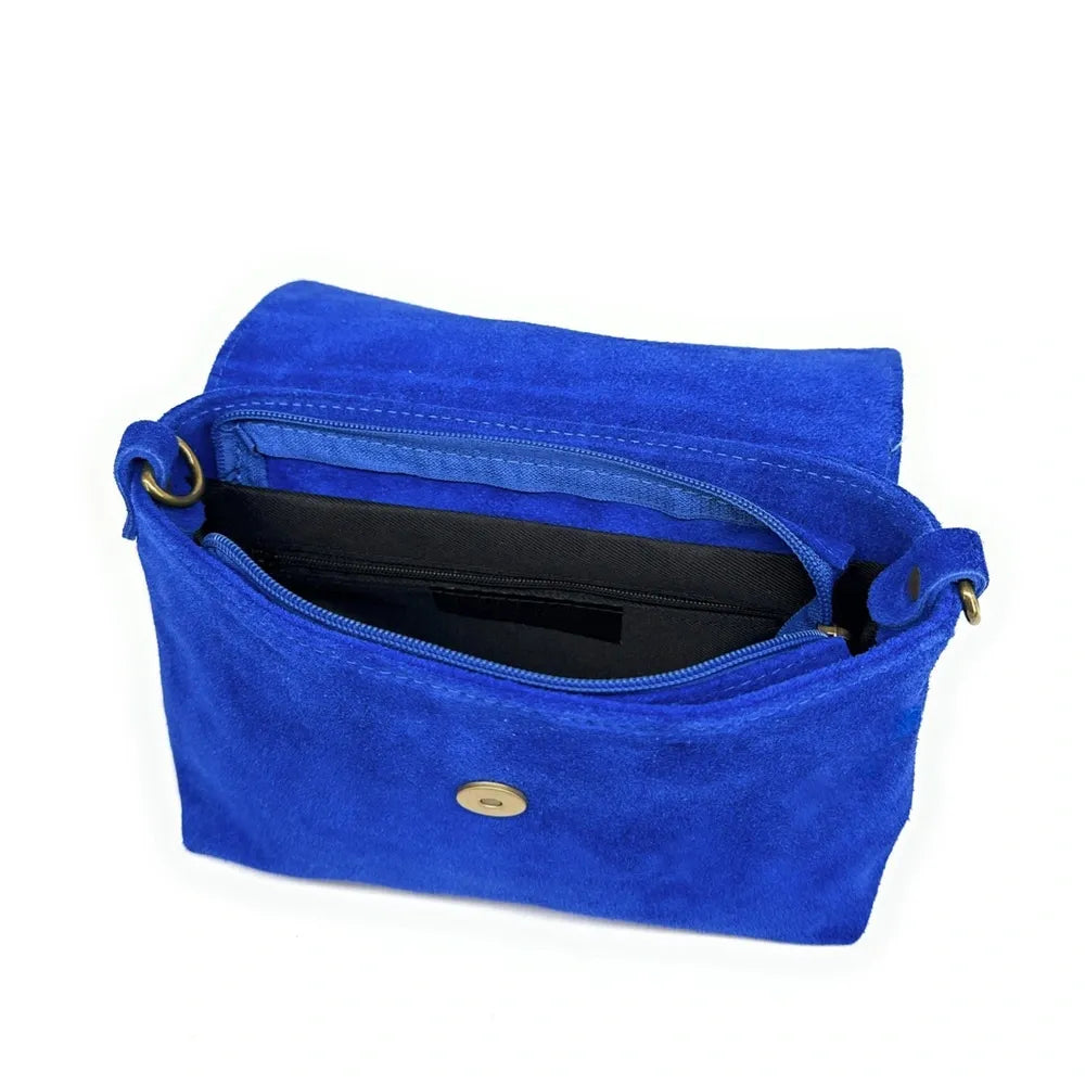 Sac à main en croûte de cuir VERONE SUEDE Bleu roi