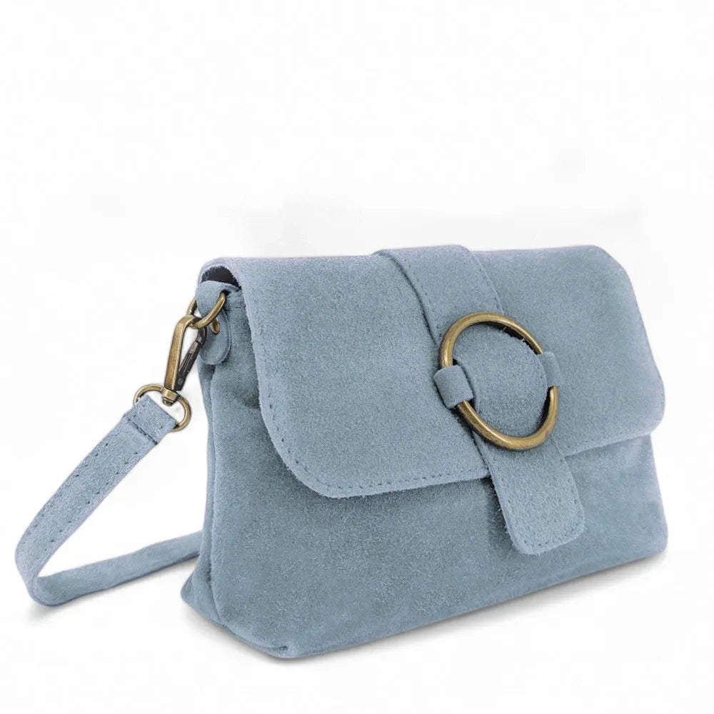Sac à main en croûte de cuir VERONE SUEDE Bleu pastel