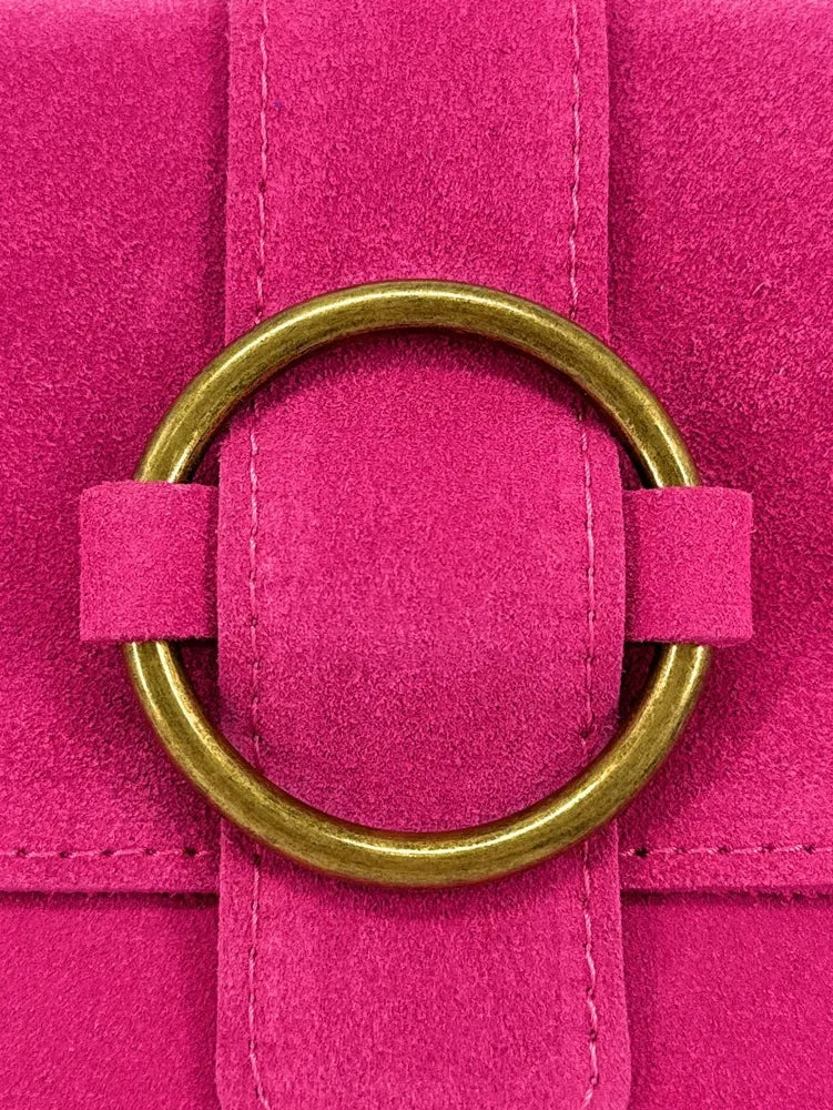 Sac à main en croûte de cuir VERONE SUEDE Rose fuchsia