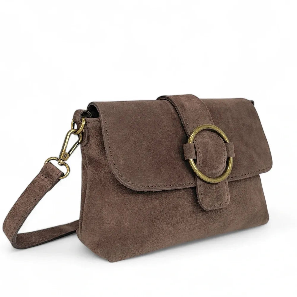 Sac à main en croûte de cuir VERONE SUEDE Taupe foncé